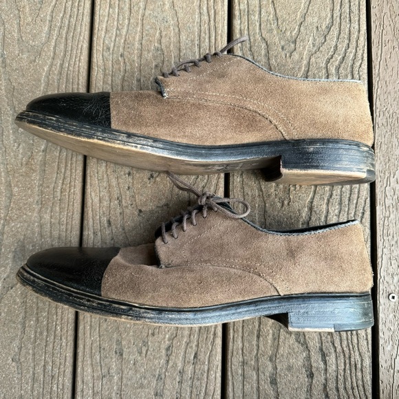 Zara Man Brown Suede Lace Up Oxfords Size 42 US 9 Black Cap Toe Low Top Shoes - Picture 3 of 10